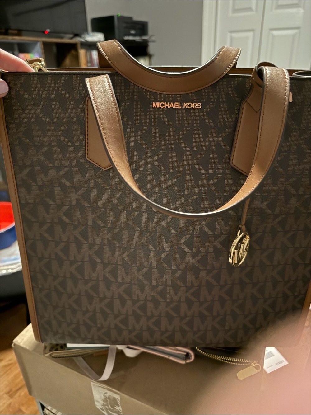 Michael Kors Brown Logo Tote with Gold Hardware